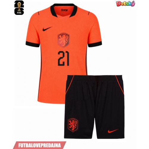 Lacne Dětský Futbalové dres Holandsko Frenkie de Jong #21 MS 2026 Krátky Rukáv - Domáci (+ trenírky)